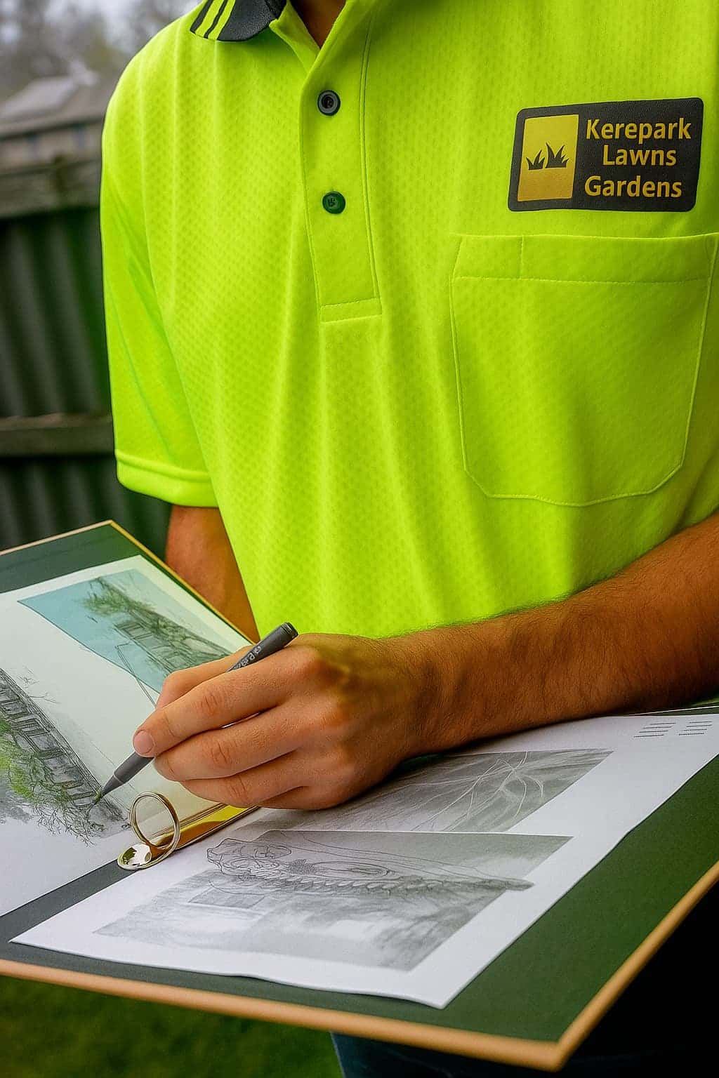 Vanessa sketching a garden plan in KLG polo